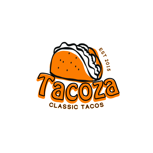 Logo for Tacoza: orange taco illustration with text 