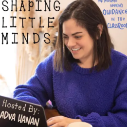 Woman in blue sweater smiles at a laptop, with text overlay: 