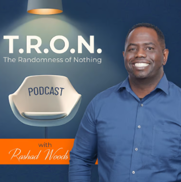 Podcast logo: A man smiles next to text 