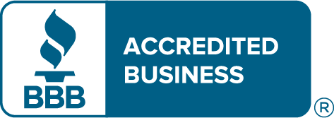 A blue sign that says accredited business on it