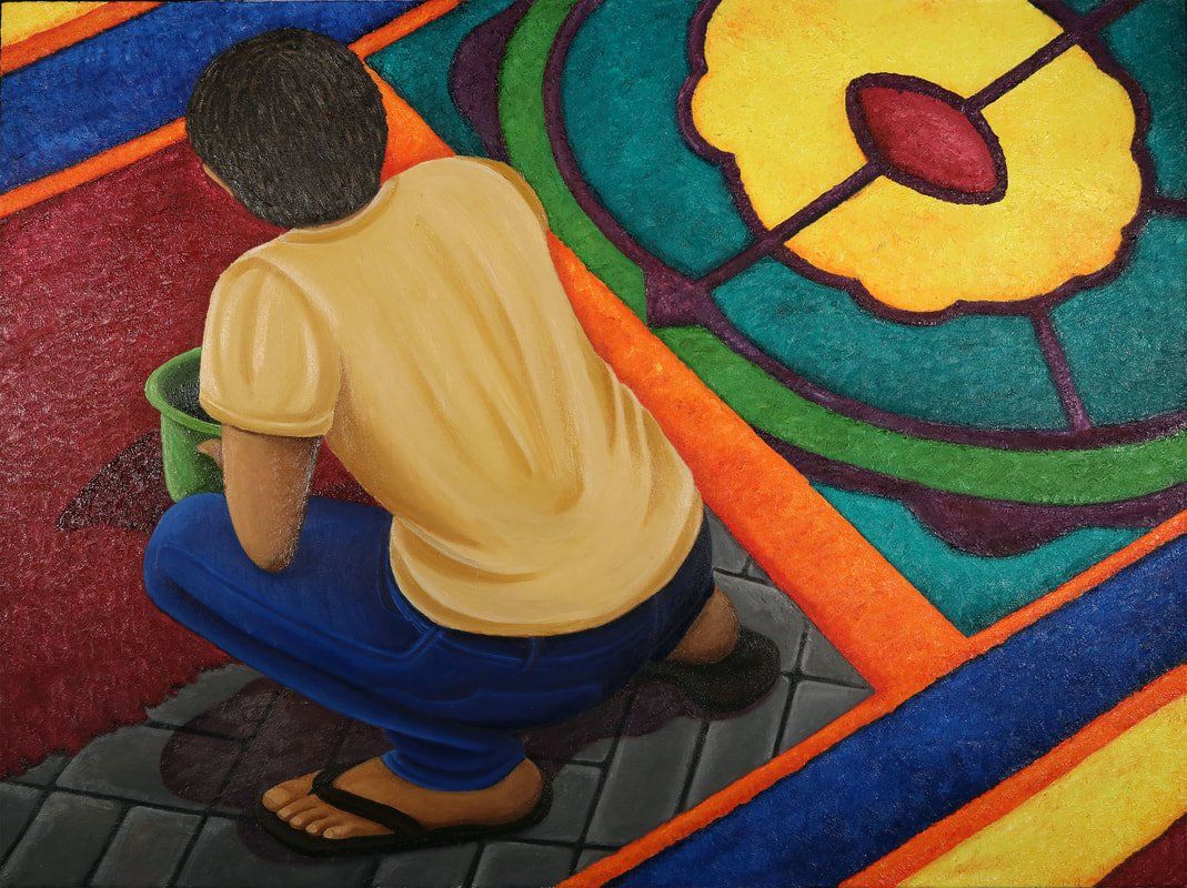via crucis multicolor, alfombras de semana santa, oil painting, honduras, azalia molina