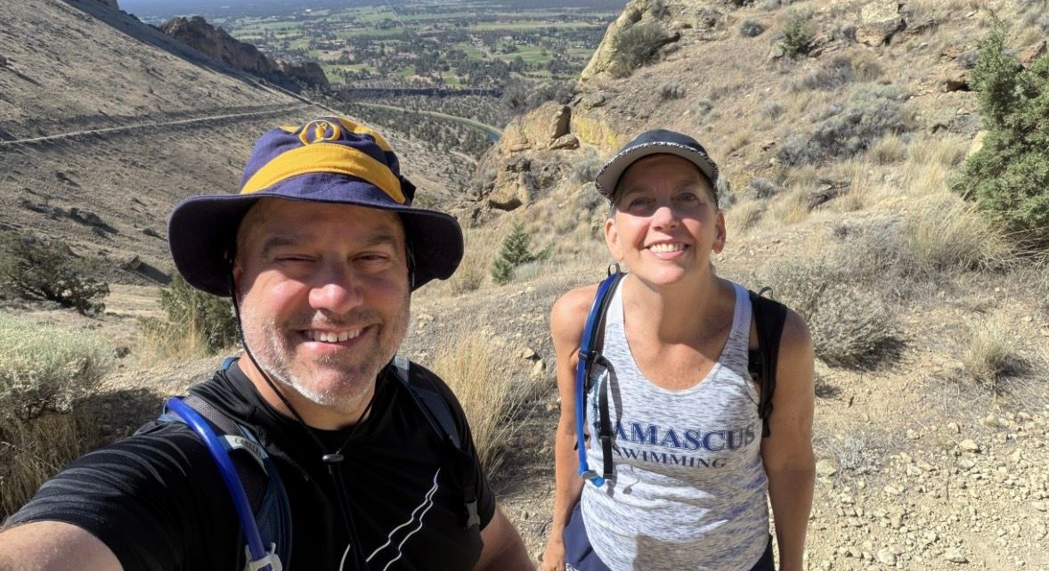 Hiking on a trail.