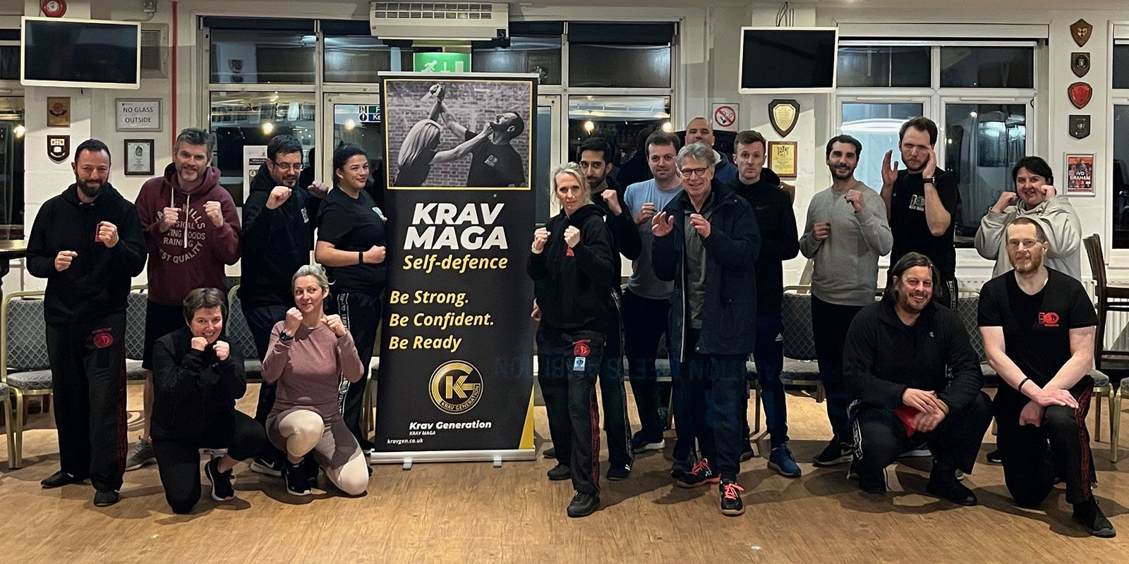 The Krav Generation team and students at Esher Rugby Club