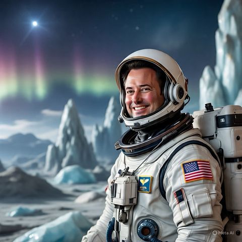 Man in suit presenting a digital display announcing the launch of a browser; cityscape backdrop.