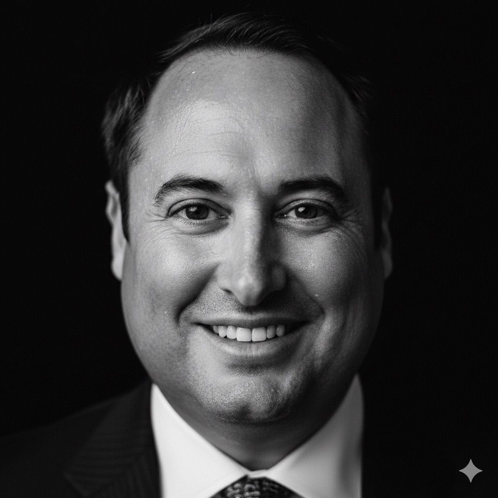 Man in suit presenting a digital display announcing the launch of a browser; cityscape backdrop.