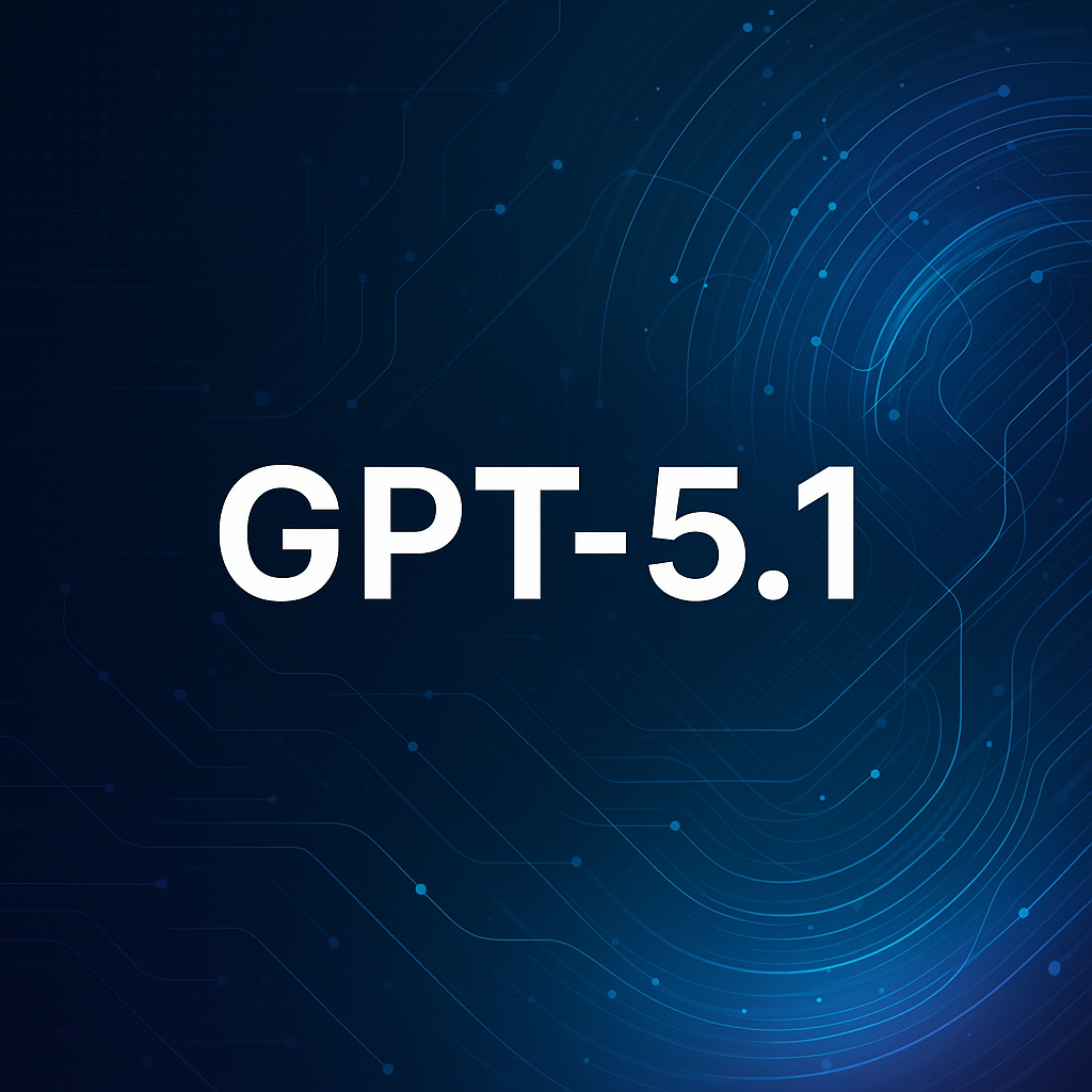 GPT-5.1 text on a dark blue background with digital-style lines and dots.