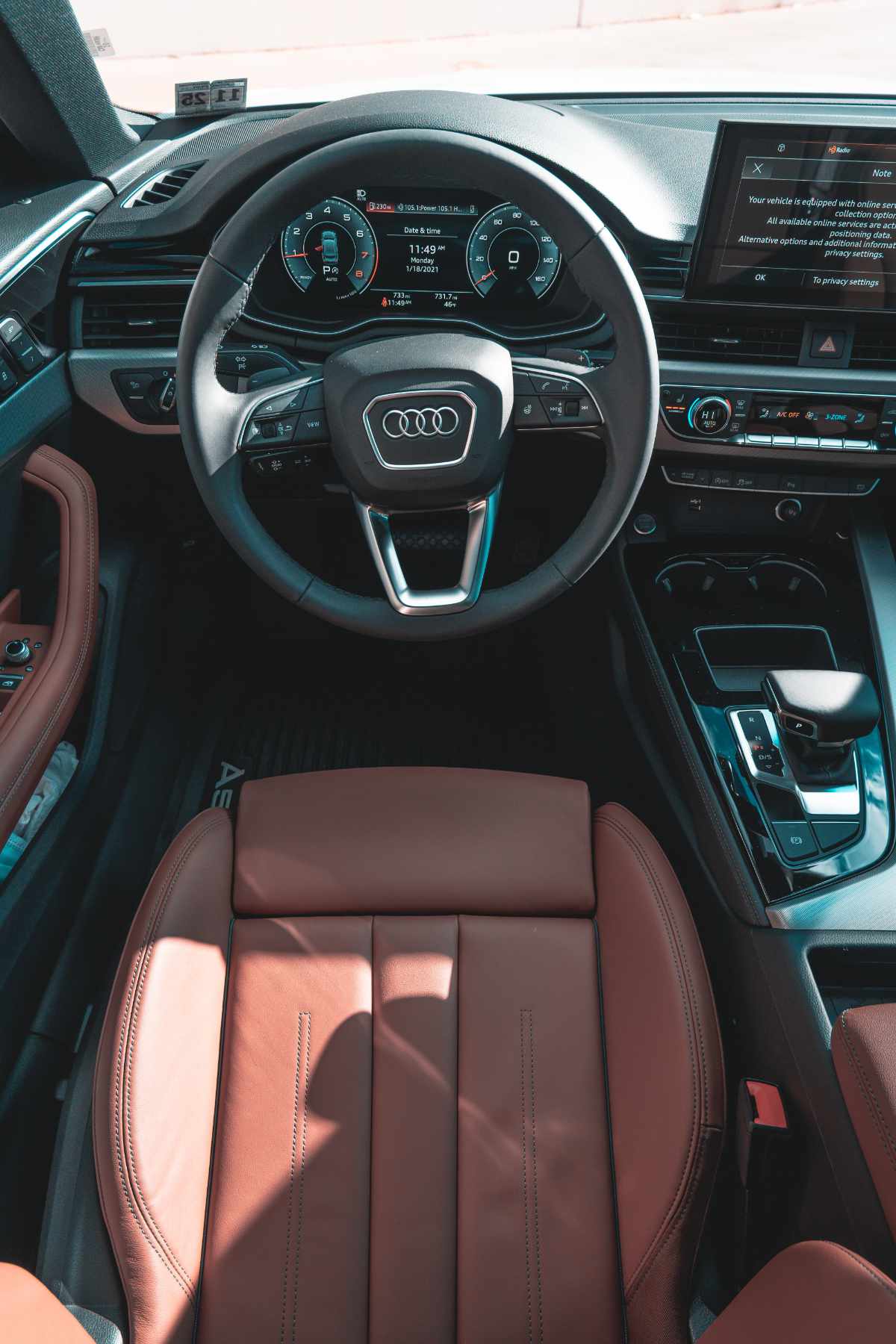 Audi with tan brown leather interior and clean dash