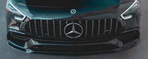 glossy black Mercedes front end