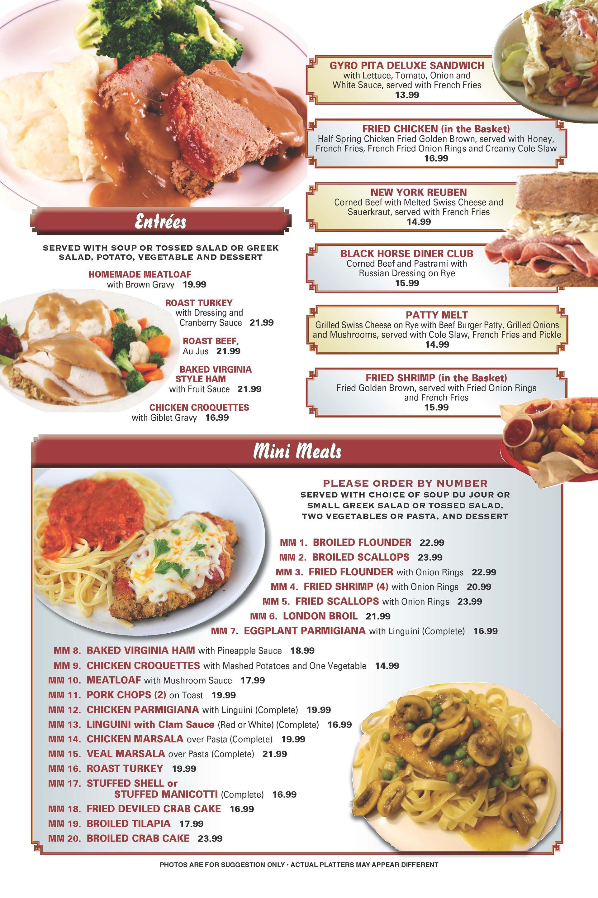 a menu for a restaurant includes a gyro pita deluxe sandwich — The Black Horse Breakfast in Ephraim, NJ