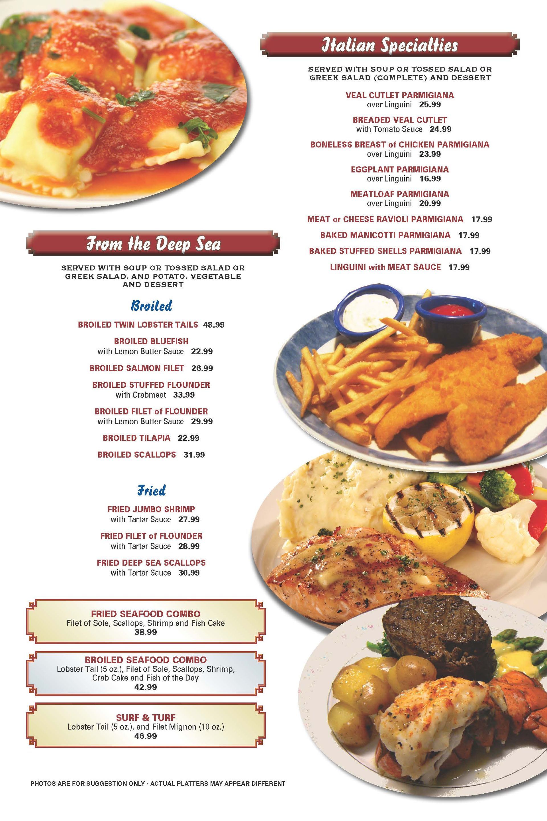 a menu for a restaurant called italian specialties — The Black Horse Breakfast in Ephraim, NJ