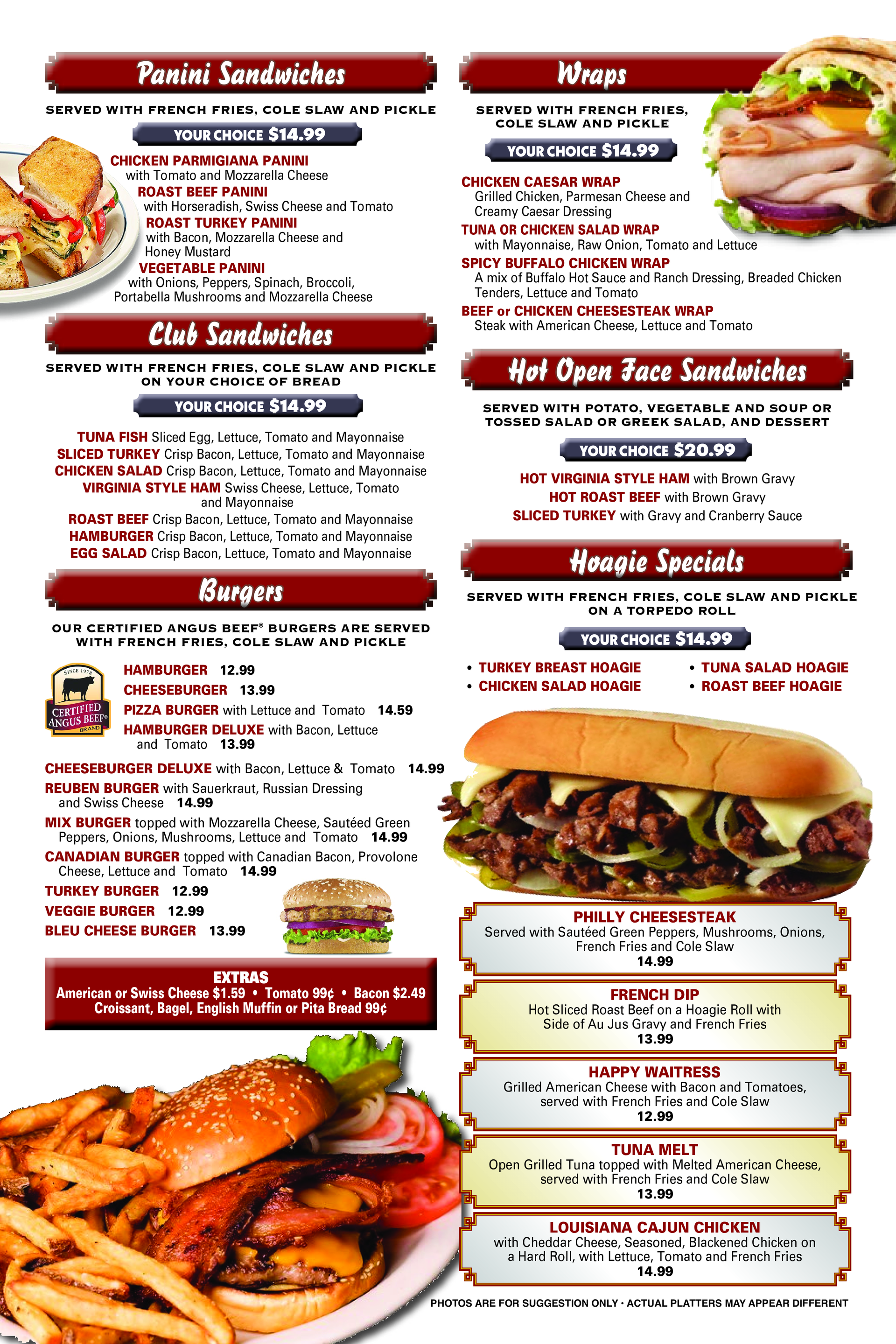 a menu for a restaurant with sandwiches and wraps — The Black Horse Breakfast in Ephraim, NJ