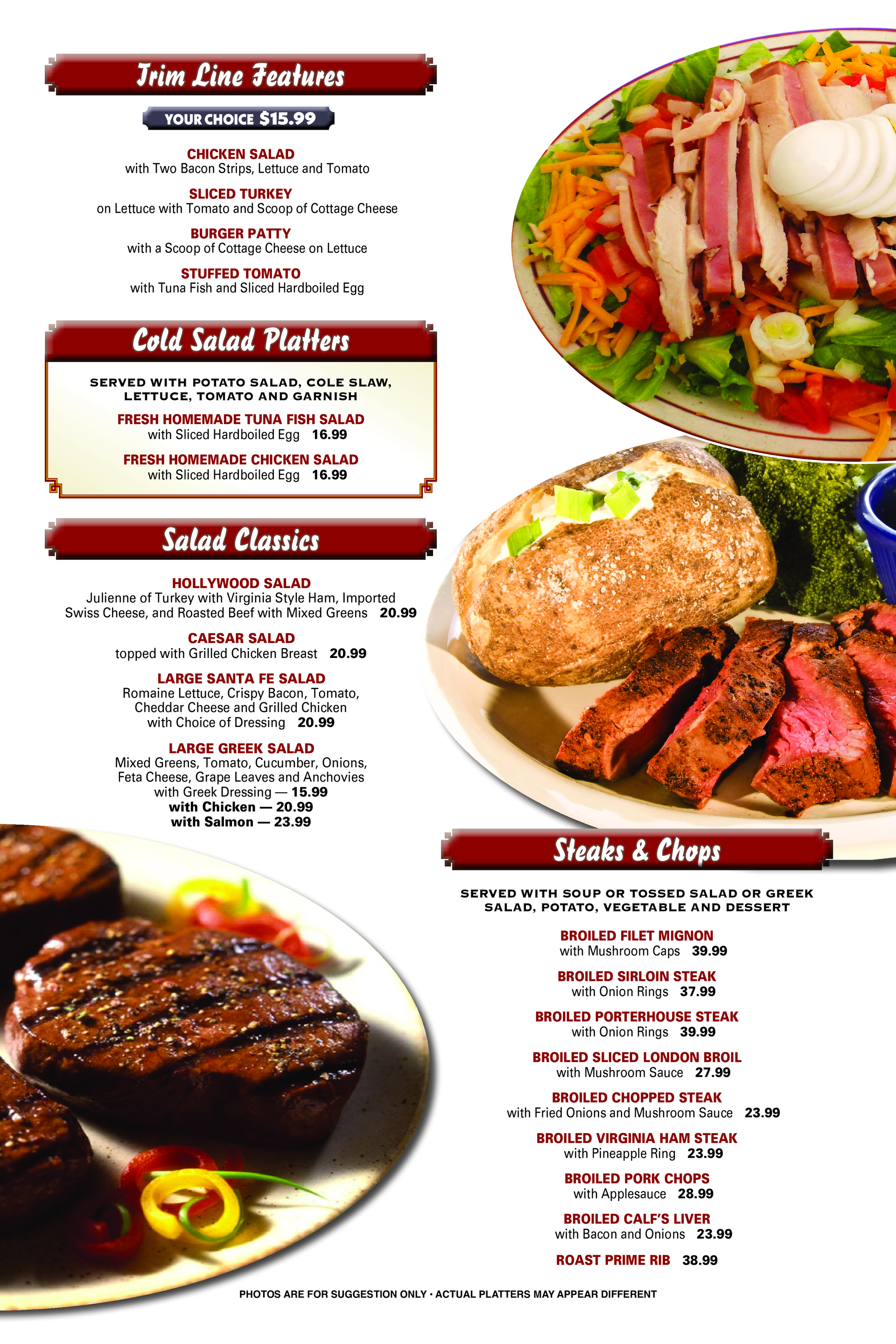 a menu for a restaurant includes steaks and chops — The Black Horse Breakfast in Ephraim, NJ