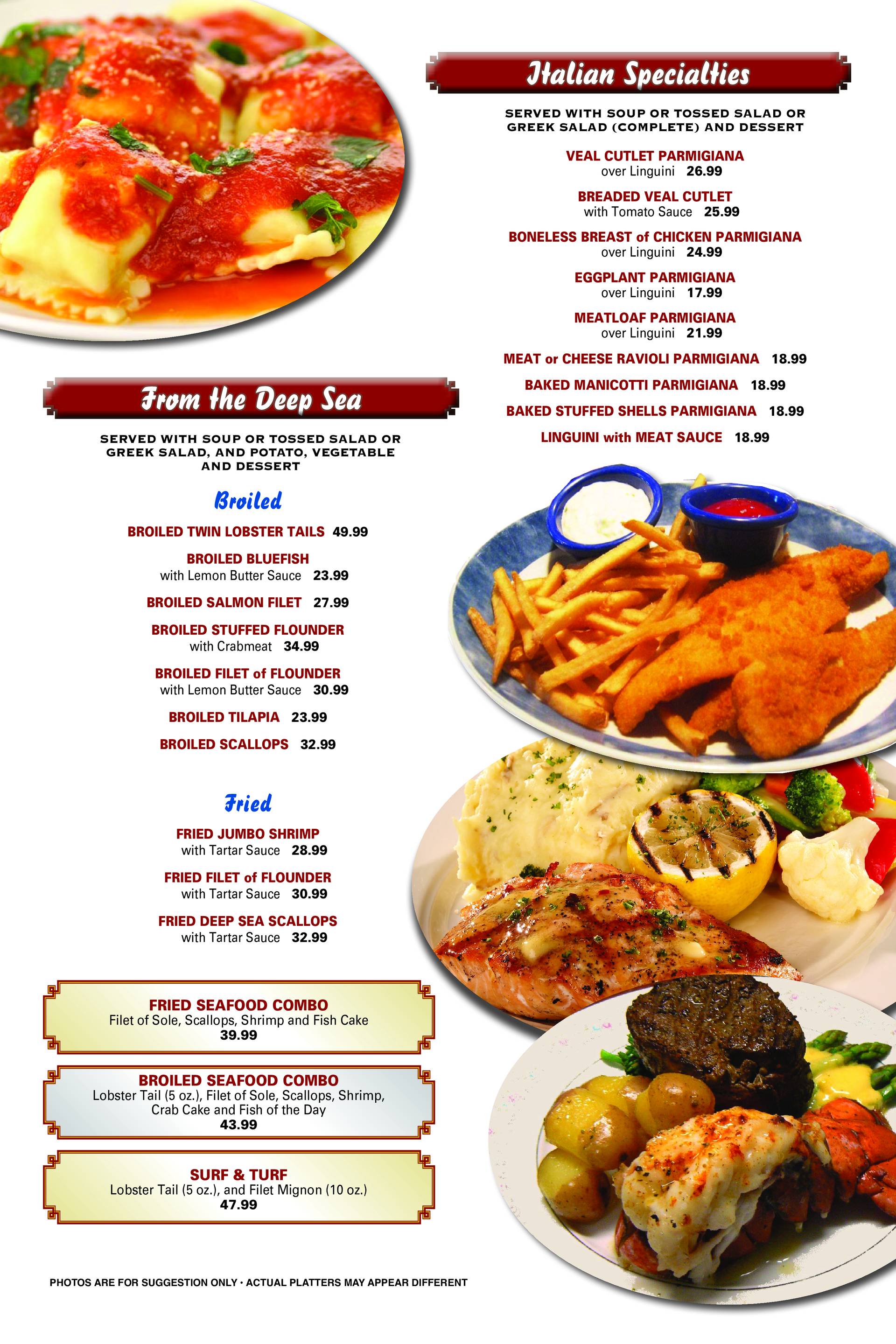 a menu for a restaurant called italian specialties — The Black Horse Breakfast in Ephraim, NJ