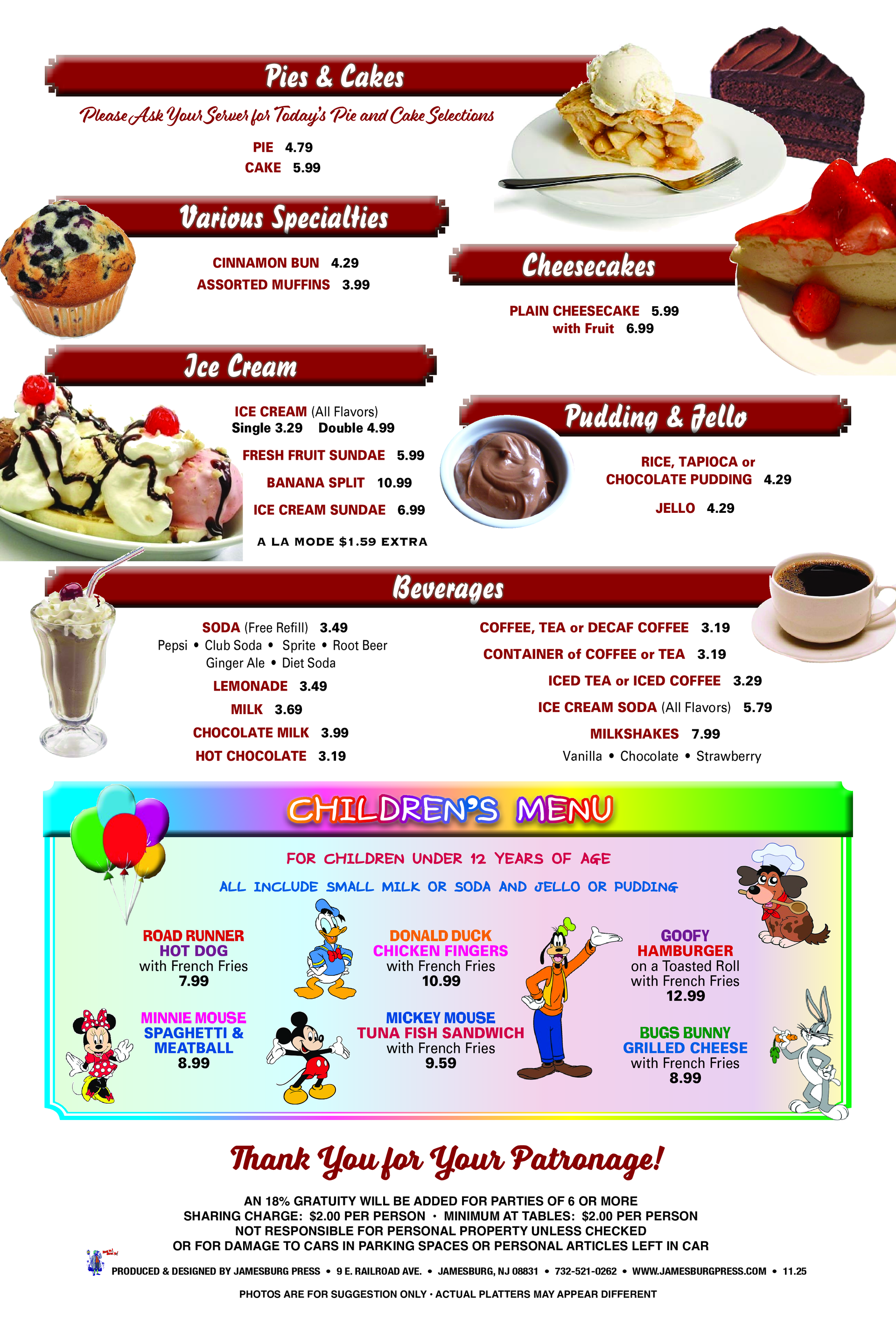 a menu for a restaurant with a children 's menu — The Black Horse Breakfast in Ephraim, NJ