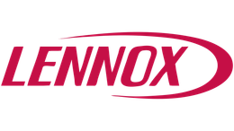 A red and white logo for lennox on a white background.