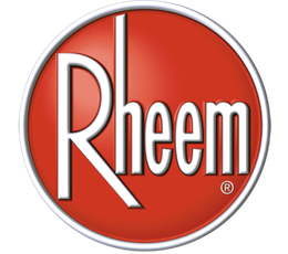 A red circle with the word rheem on it