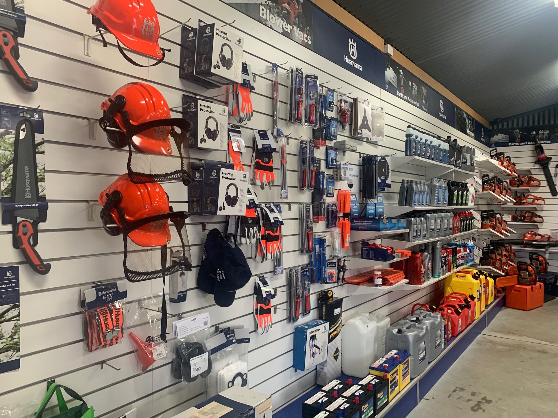 A range of outdoor equipment on the shelf at a hardware store — Gloucester Outdoor Solutions In Bulahdelah, NSW
