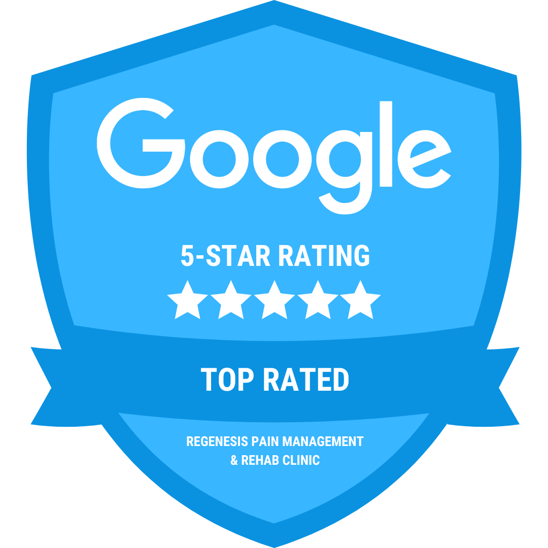 A google badge that says 5 star rating and top rated massage therapy clinic in Thornhill. 