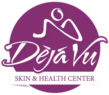 the deja vu skin and health center logo is purple and white .