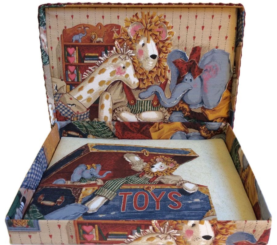 Antique Toys in their Toy Chest Keepsake Box