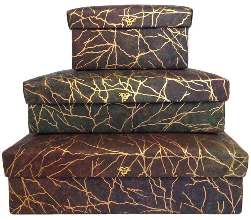 Moss Green, Brown and Gold Batik Gift Box