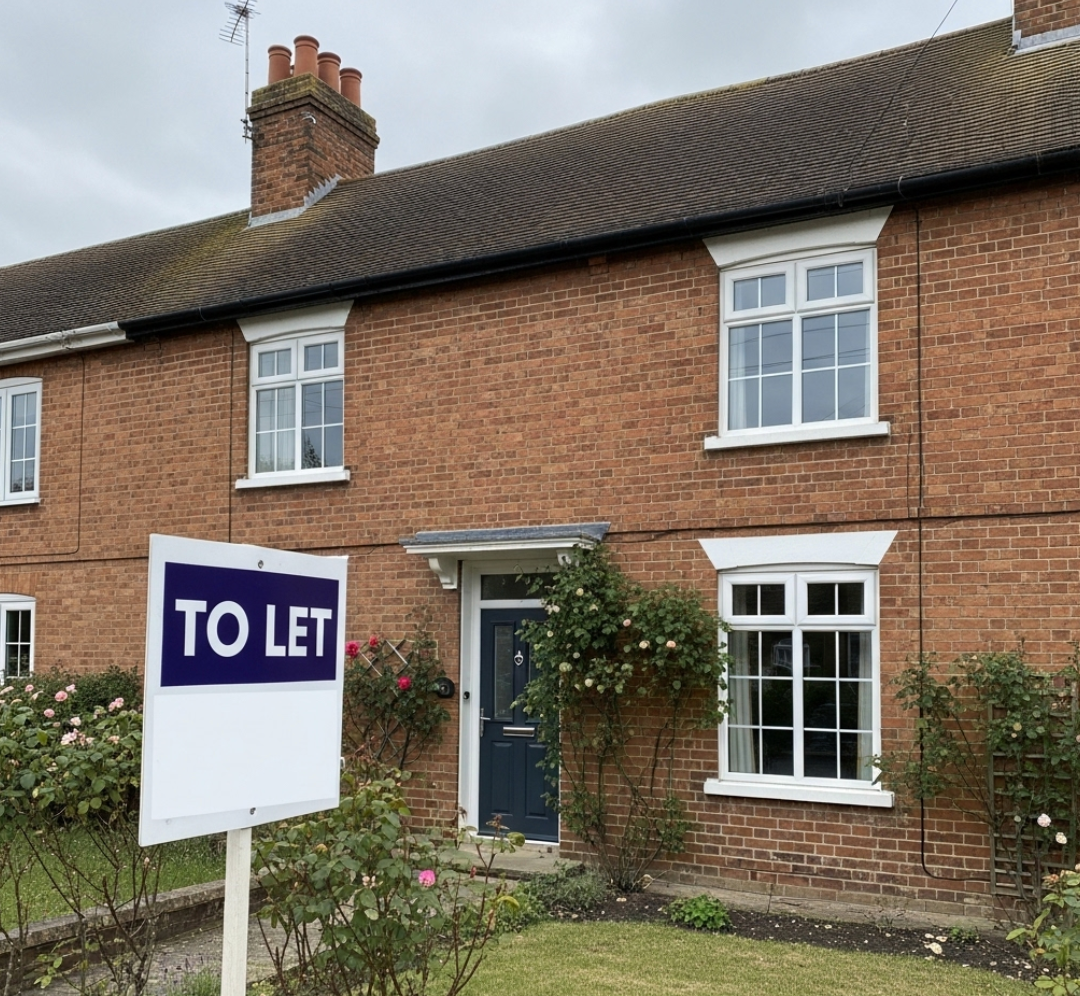 A brick house with a to let sign in front of it.