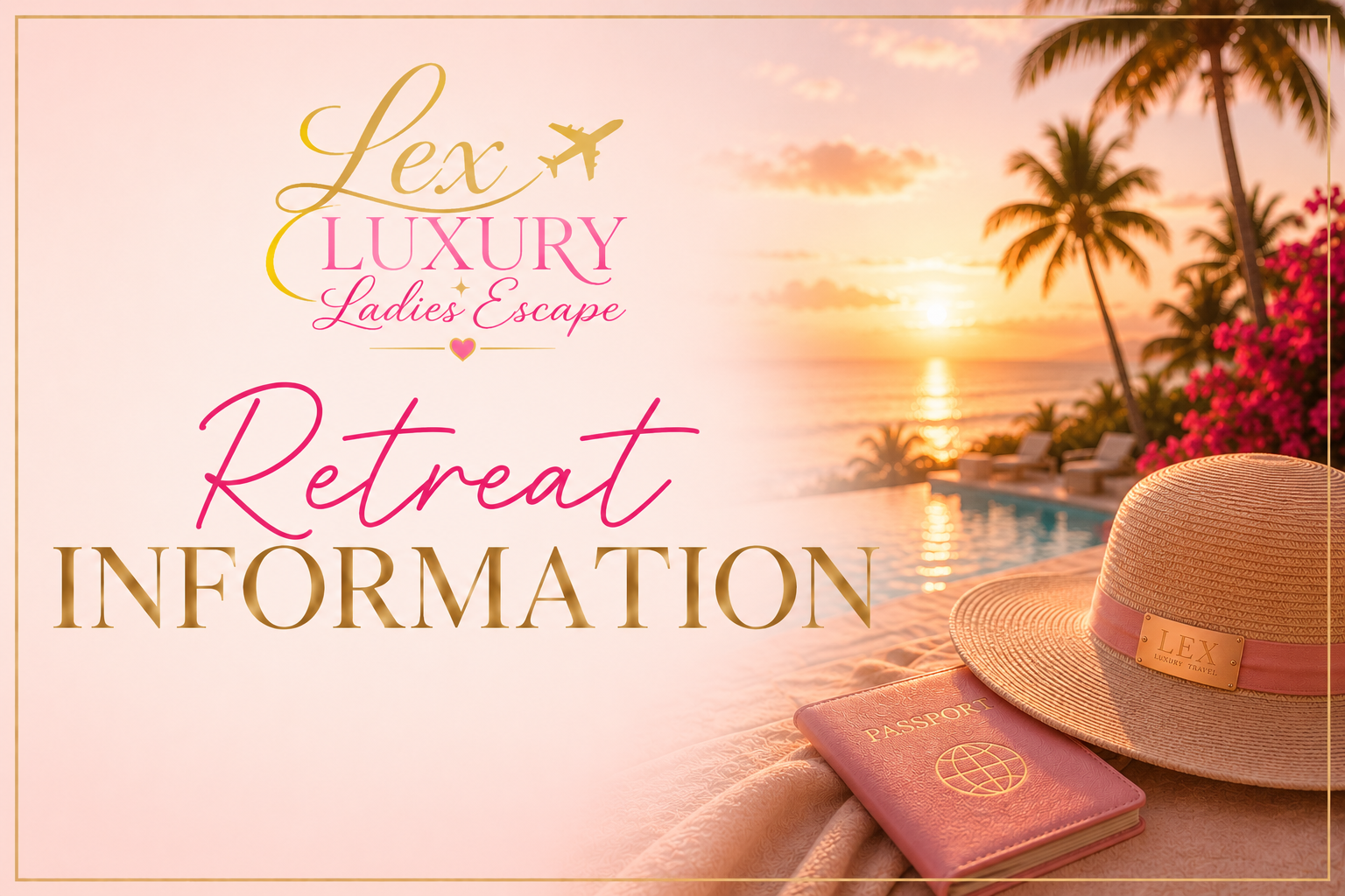Luxury women's travel retreat with tropical sunset views, luxury accommodations, and premium travel experiences.