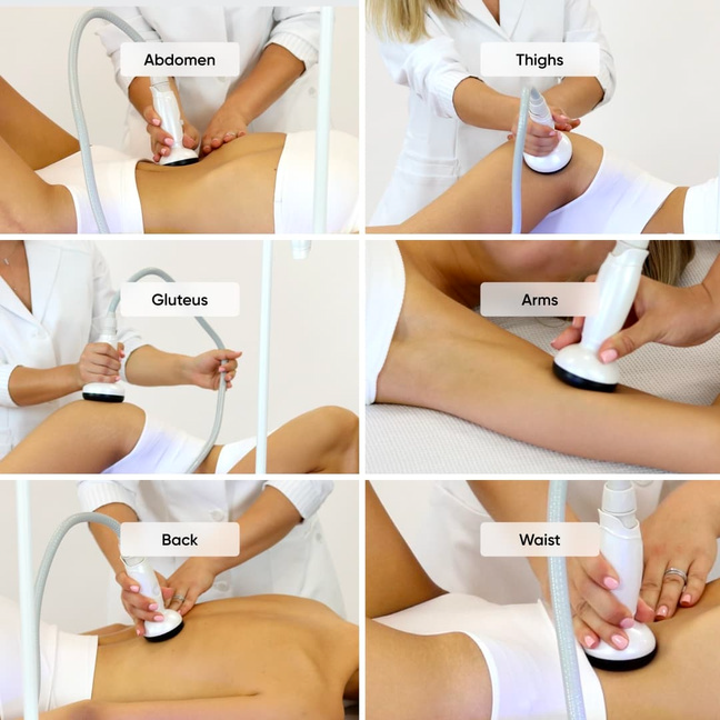 A person lying under a blue Celluma LED light therapy machine, undergoing a treatment.