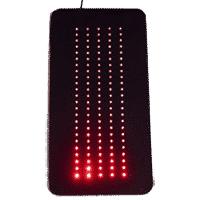 Black rectangle with red LED lights flowing upward, like a directional signal.
