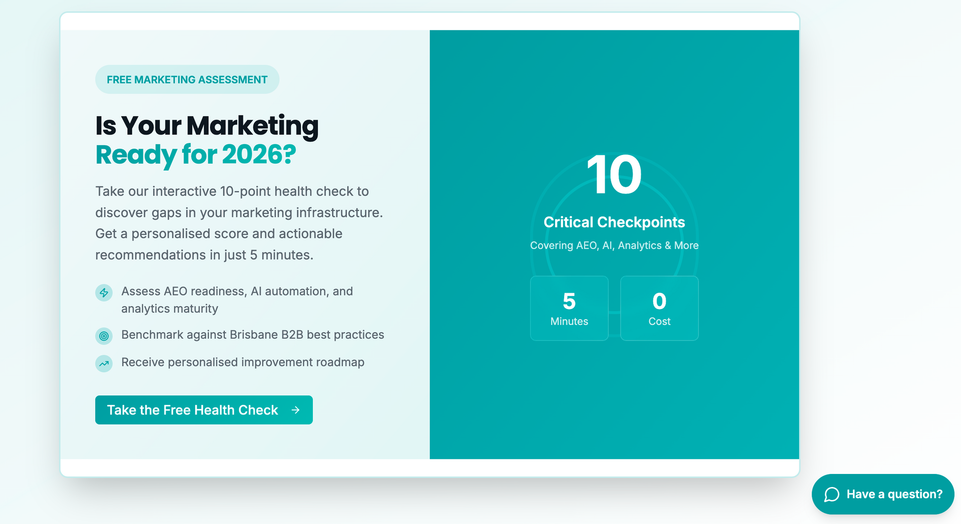 Marketing assessment landing page: