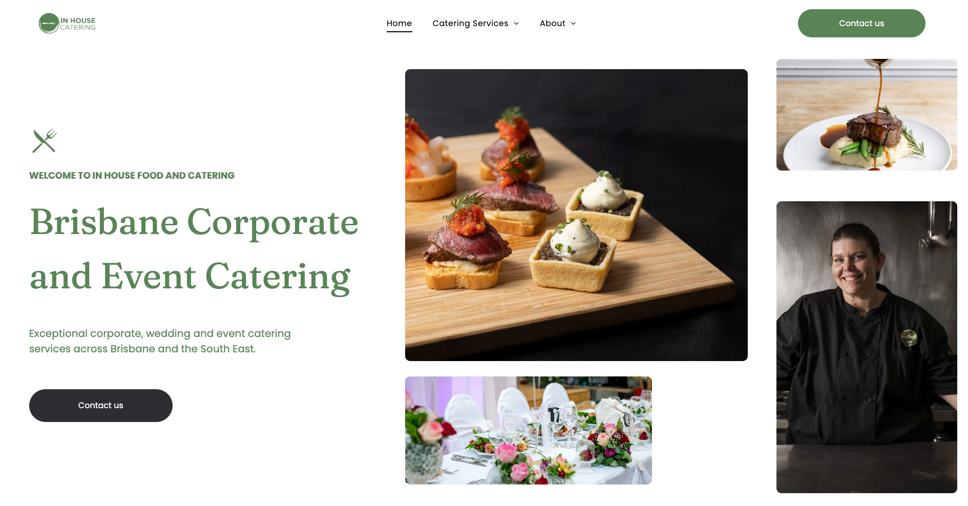 A screenshot of a website for brisbane corporate and event catering.
