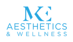 The logo for me aesthetics and wellness is blue and white.