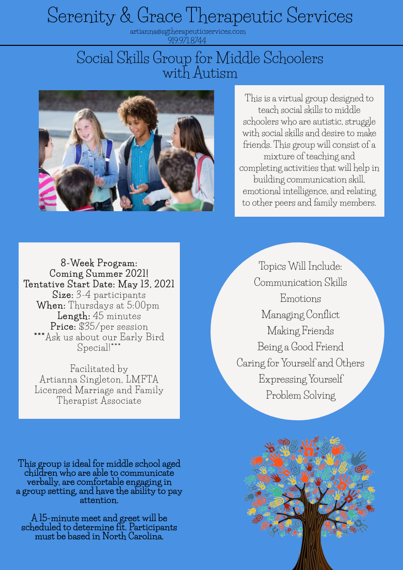 Social Skills Group for Children with Autism; Facilitated by LaToya Cheathon, LMFT, Serenity & Grace Therapeutic Services