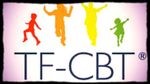 A logo for tf-cbt with silhouettes of children