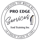 Logo for Pro Edge Services And Training Inc featuring the text in a circular frame with a penguin illustration.
