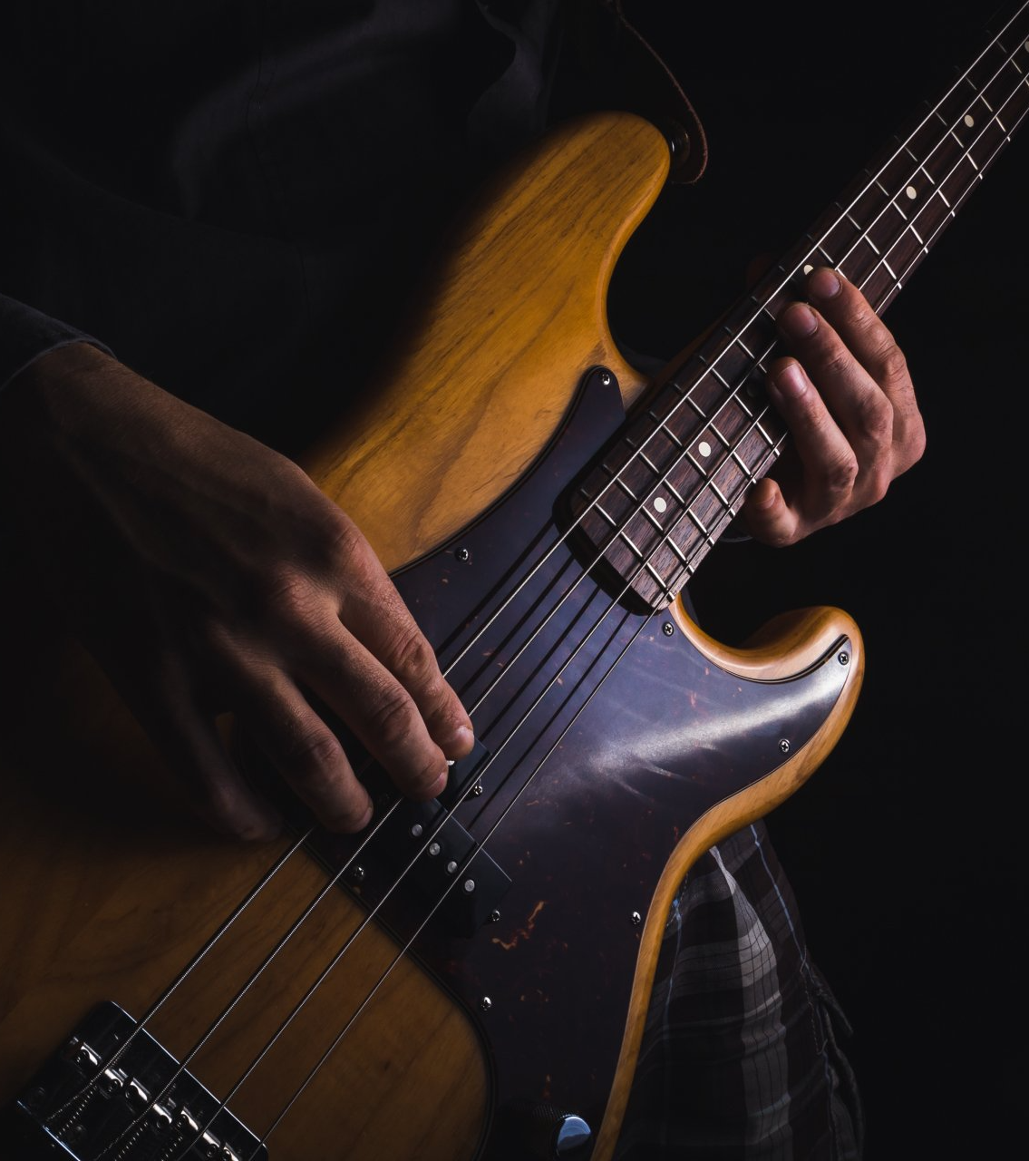 Acoustic Guitar Playing. Men Playing Acoustic Guitar Closeup Photography.