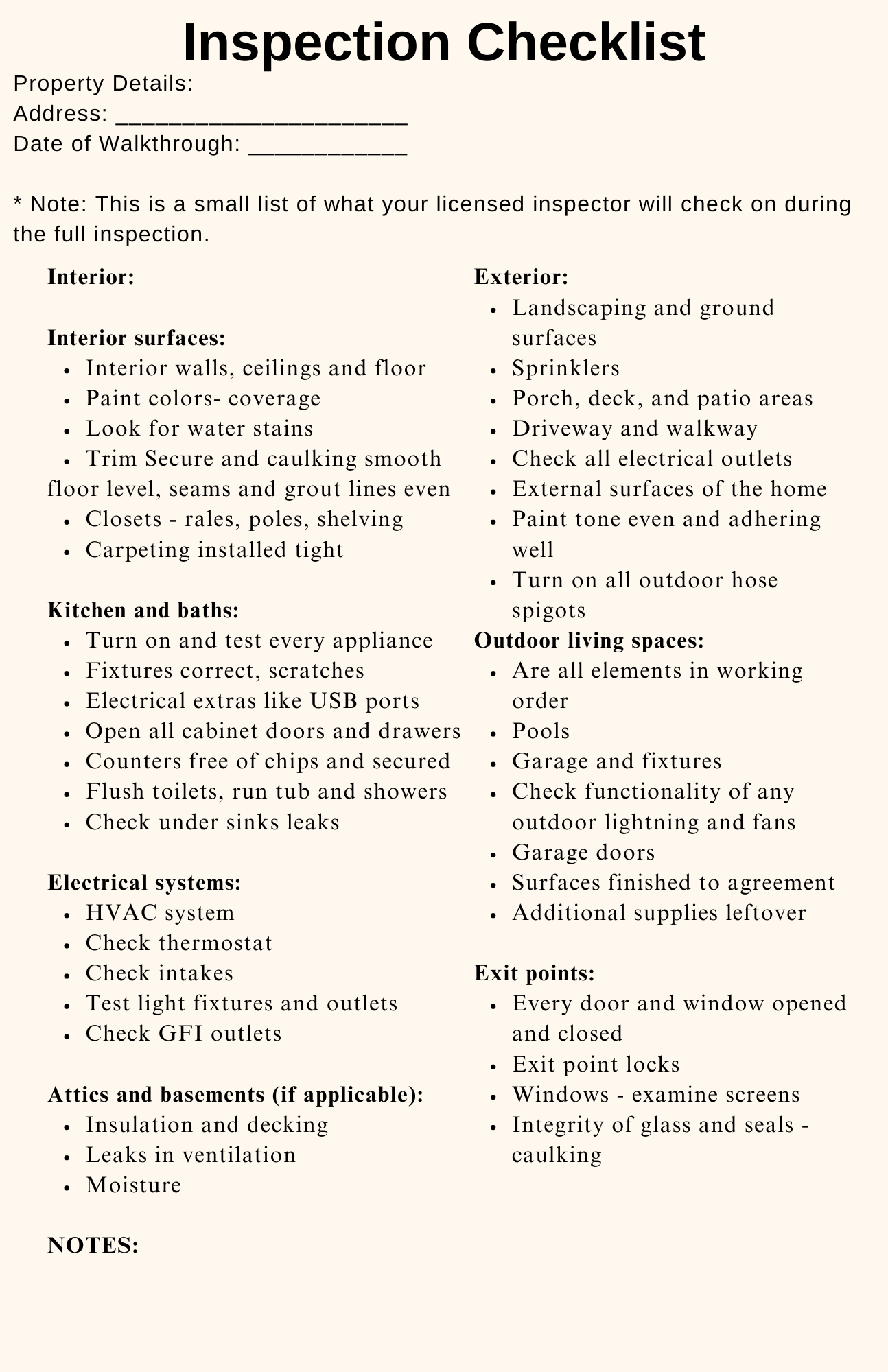 Inspection checklist