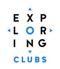 Logo for Exploring Clubs: a word mark with the letters arranged in a square, featuring blue compass-like arrows.
