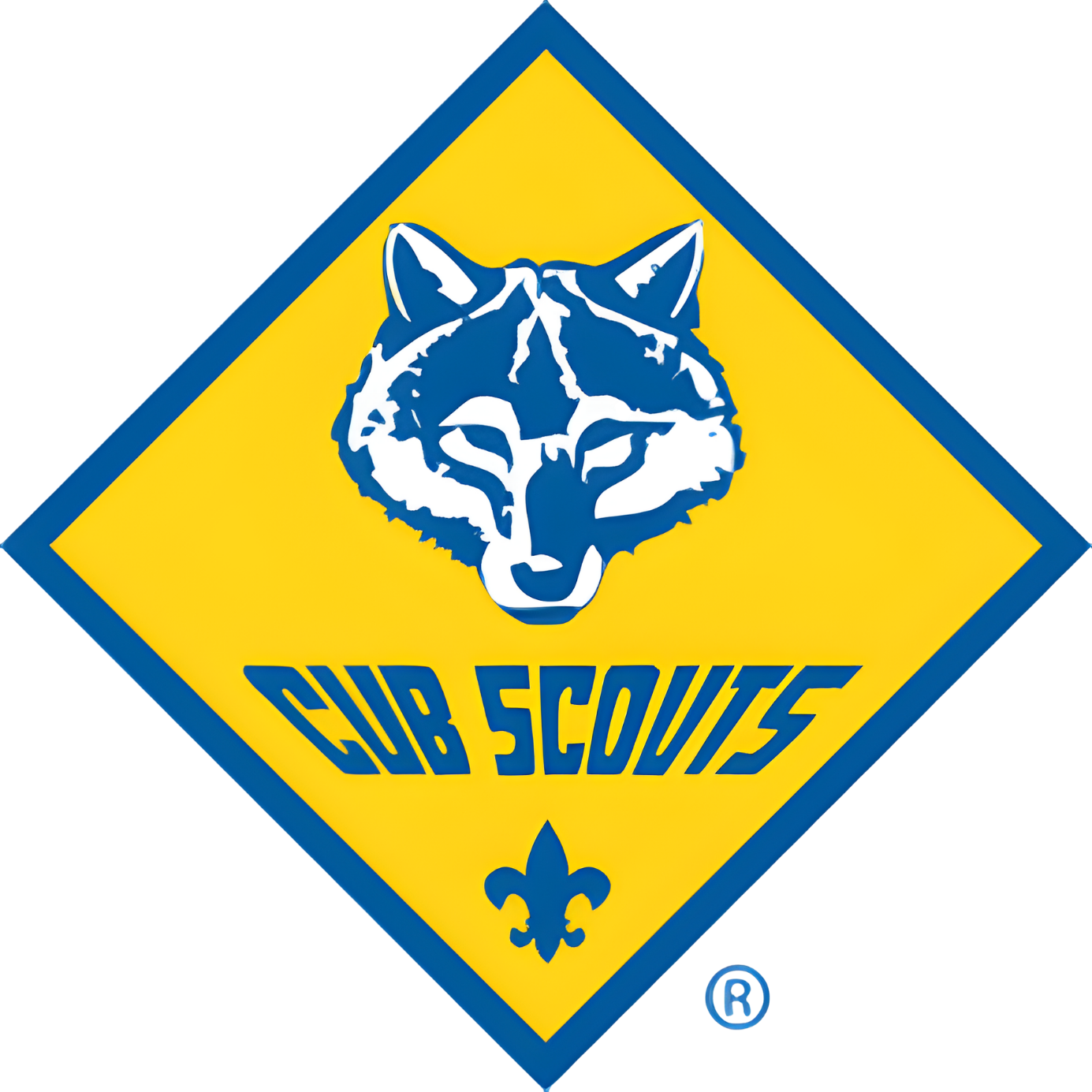 The Cub Scouts logo: a blue wolf head inside a yellow diamond, with 