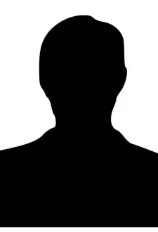 A black silhouette of a person’s head and shoulders against a white background.