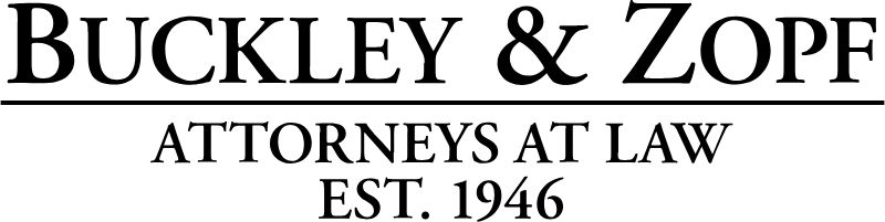 Buckley & Zopf attorneys at law logo with EST. 1964 text