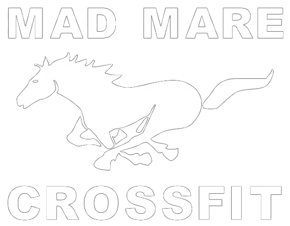 MAD MARE CROSSFIT logo: Running horse outline with the words "MAD MARE" above and "CROSSFIT" below.