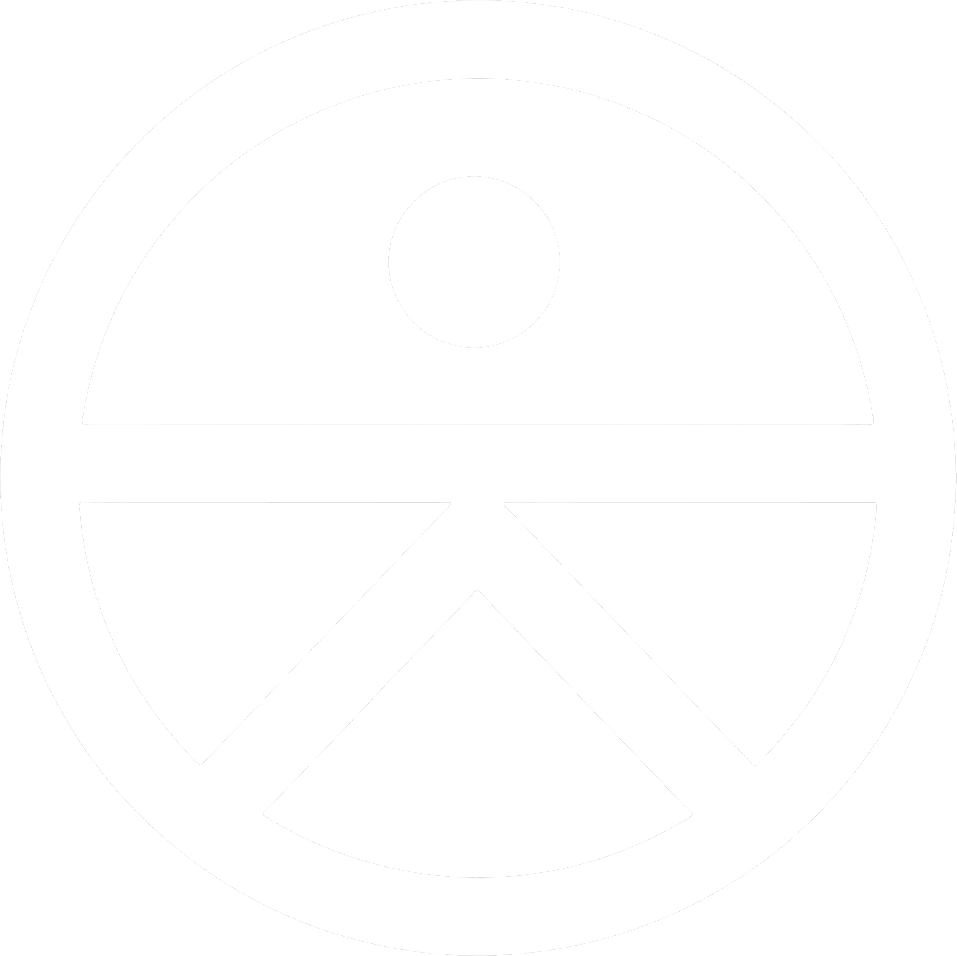 White outline of sunglasses within a circle.