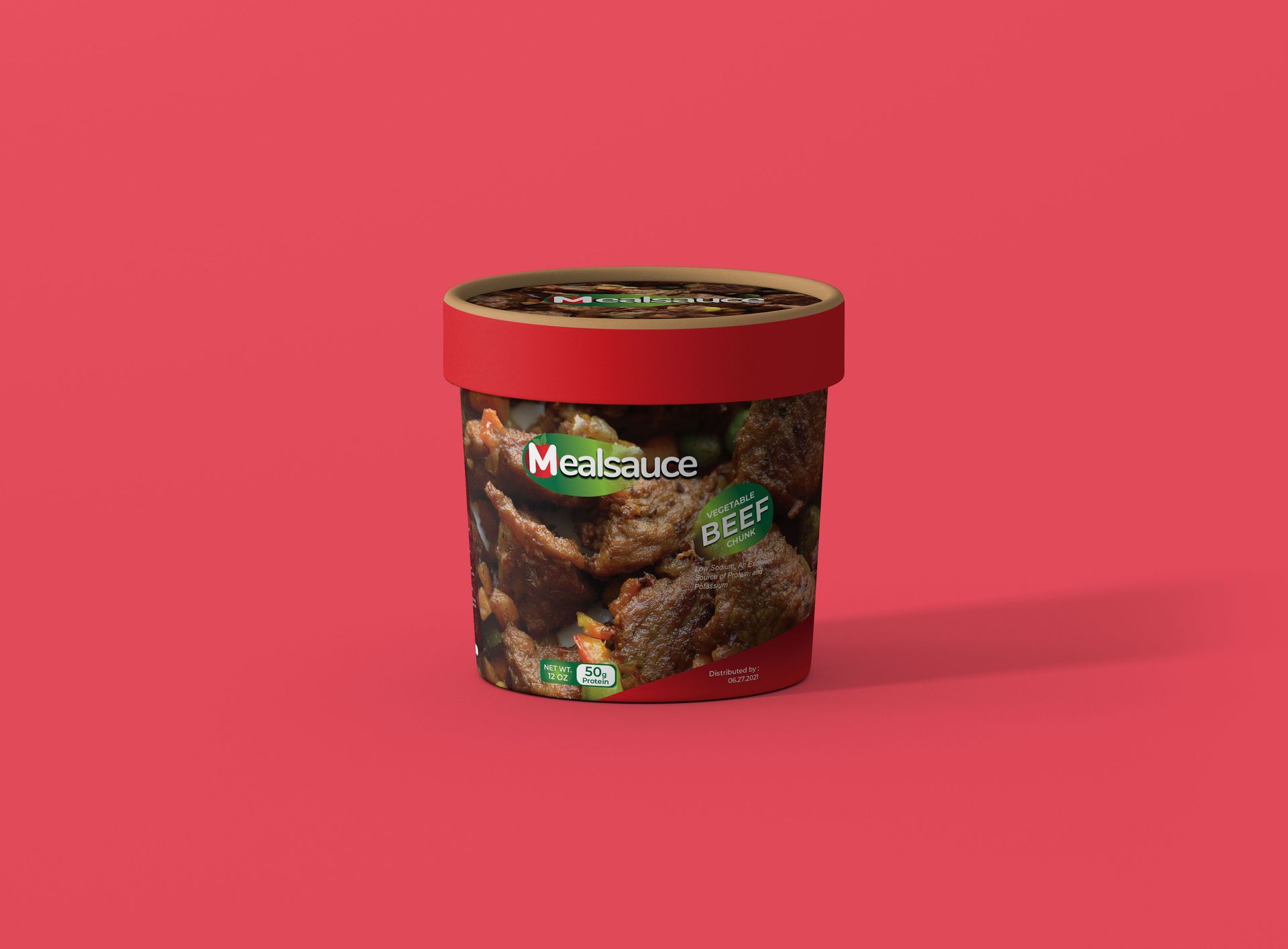 A cup of ice cream is sitting on a red surface.