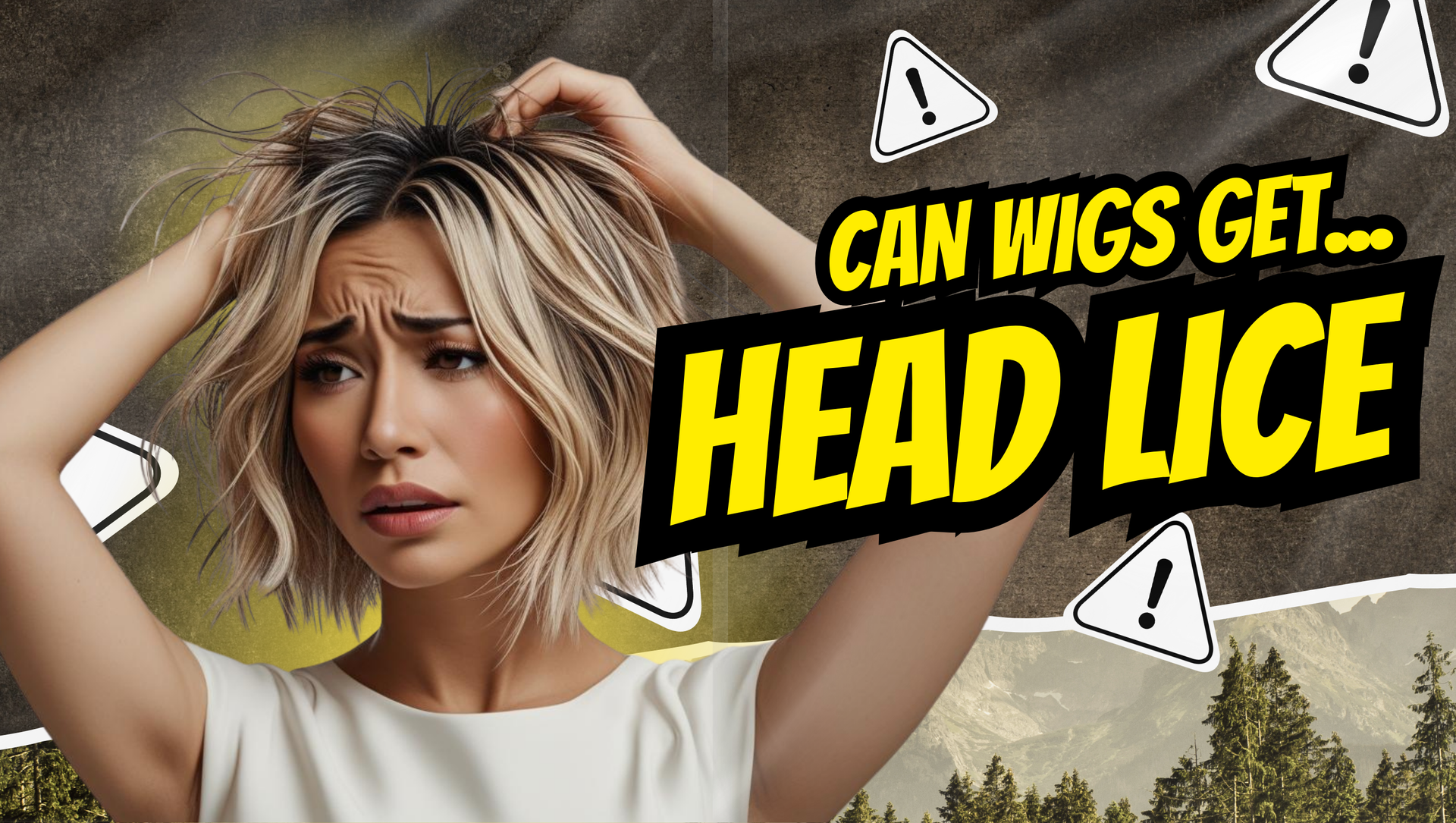 Can Wigs Get Head Lice? Distressed woman with messy blonde bob scratching her head, showing frustration, used in blog about whether wigs can get head lice