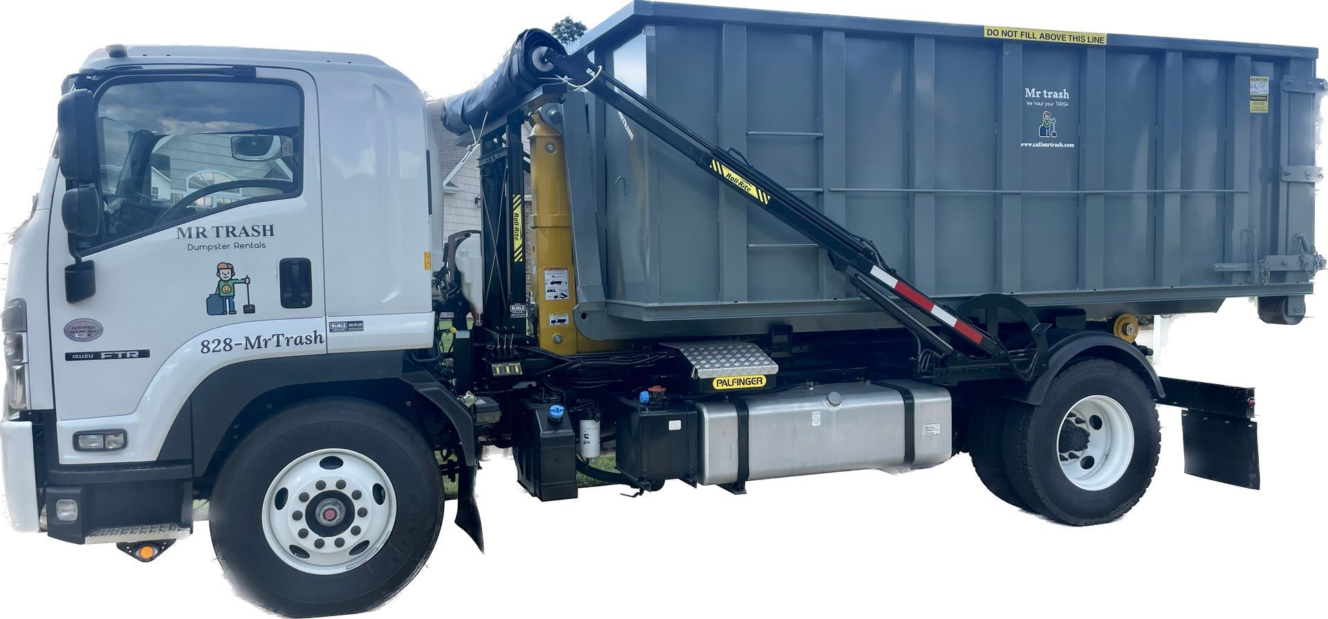 Versatile dumpster truck from Mr. Trash Dumpster Rentals: Capable of handling both 16 and 23-yard dumpsters for efficient waste management in Spartanburg, SC, and nearby areas.