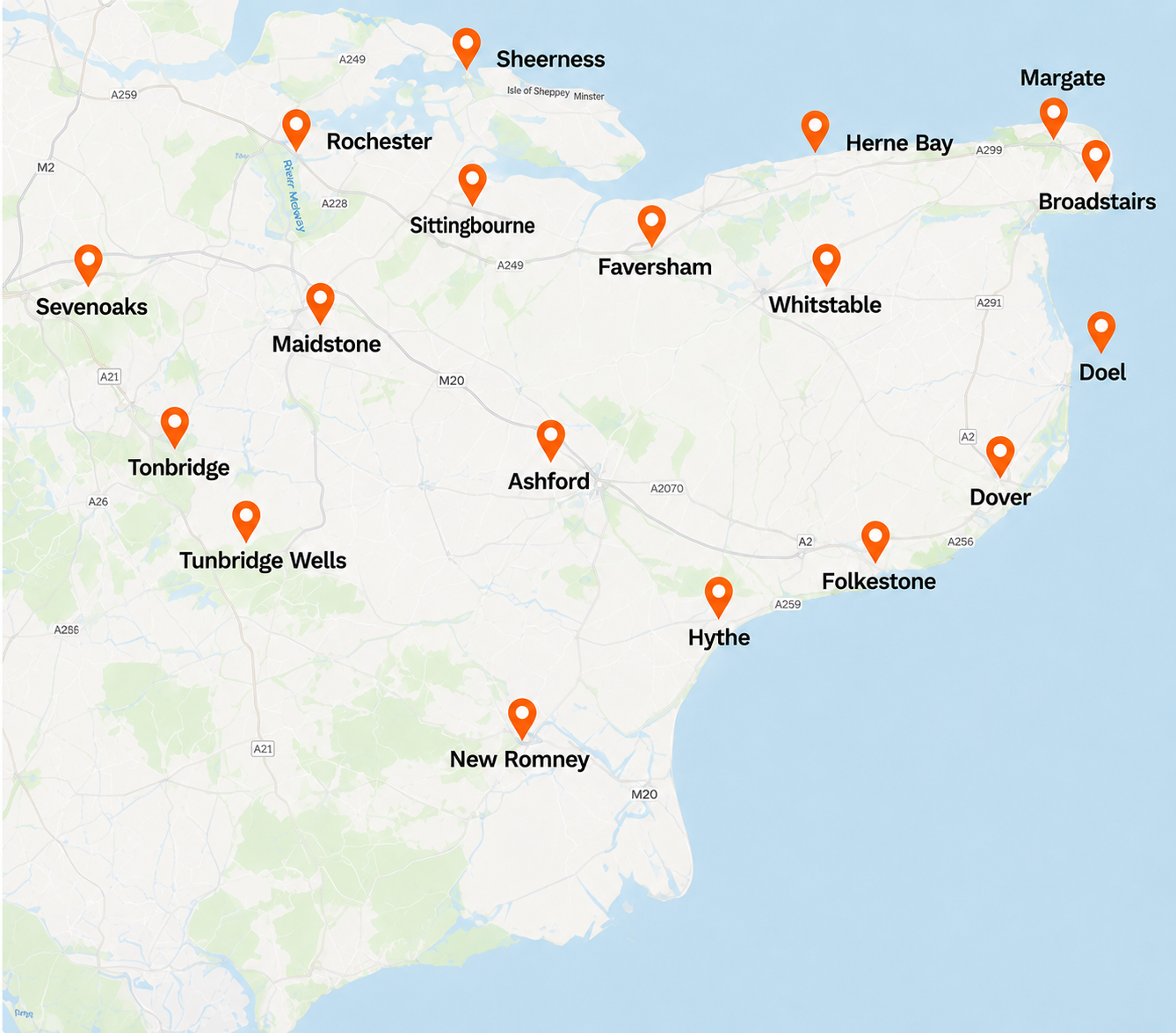 Map of northeastern England with location pins marking towns and cities along the coast and inland.