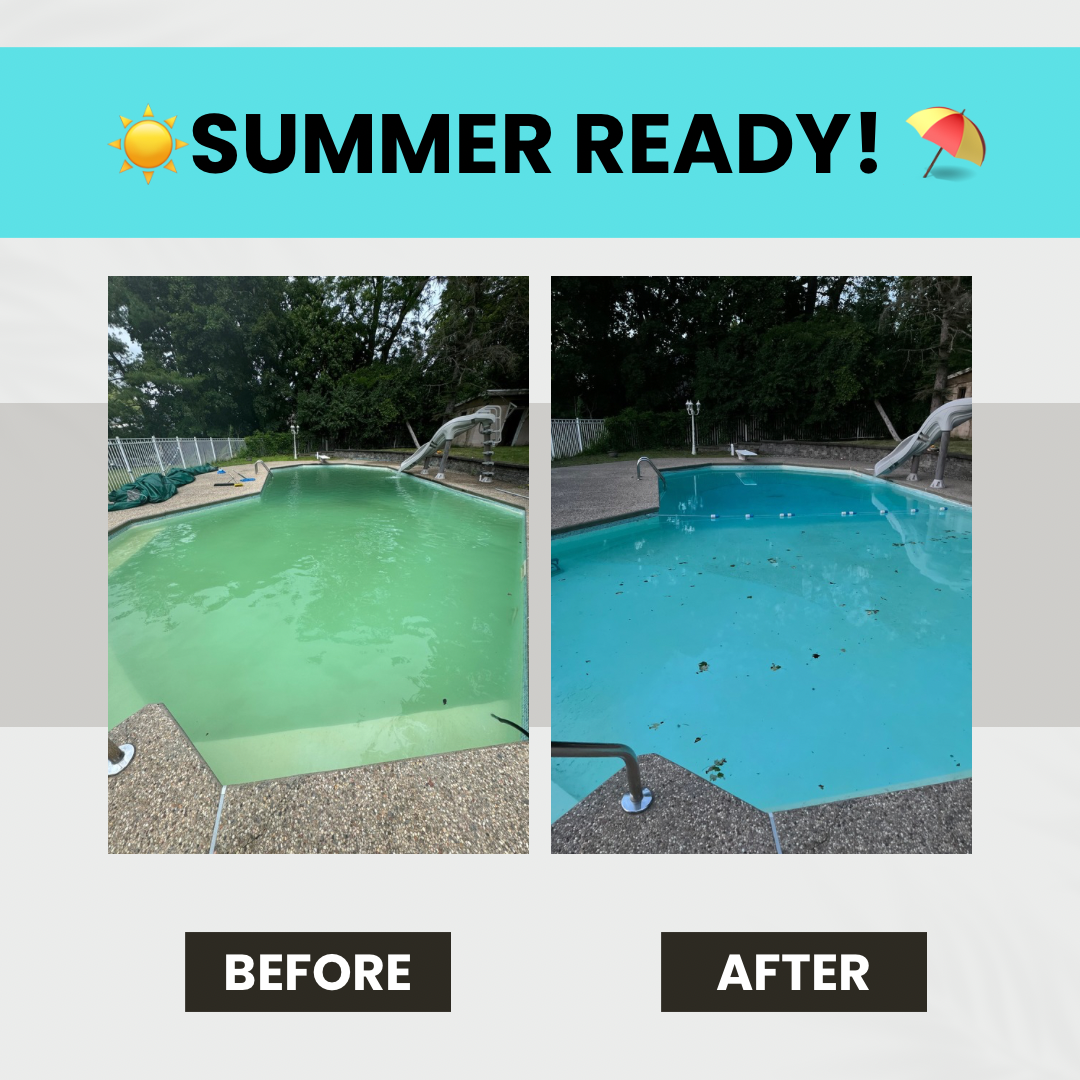 A before and after picture of a swimming pool