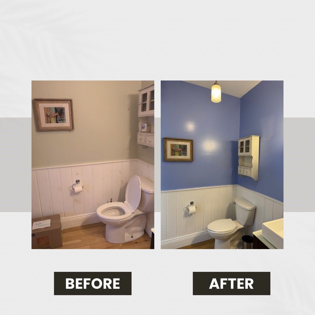 A before and after picture of a bathroom