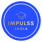 Logo for Impulss Skola: a gold graduation cap icon over the gold text 